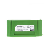 Green electronic device with a label on a white background