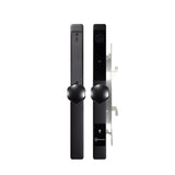 Black electronic door handle with lock on a white background