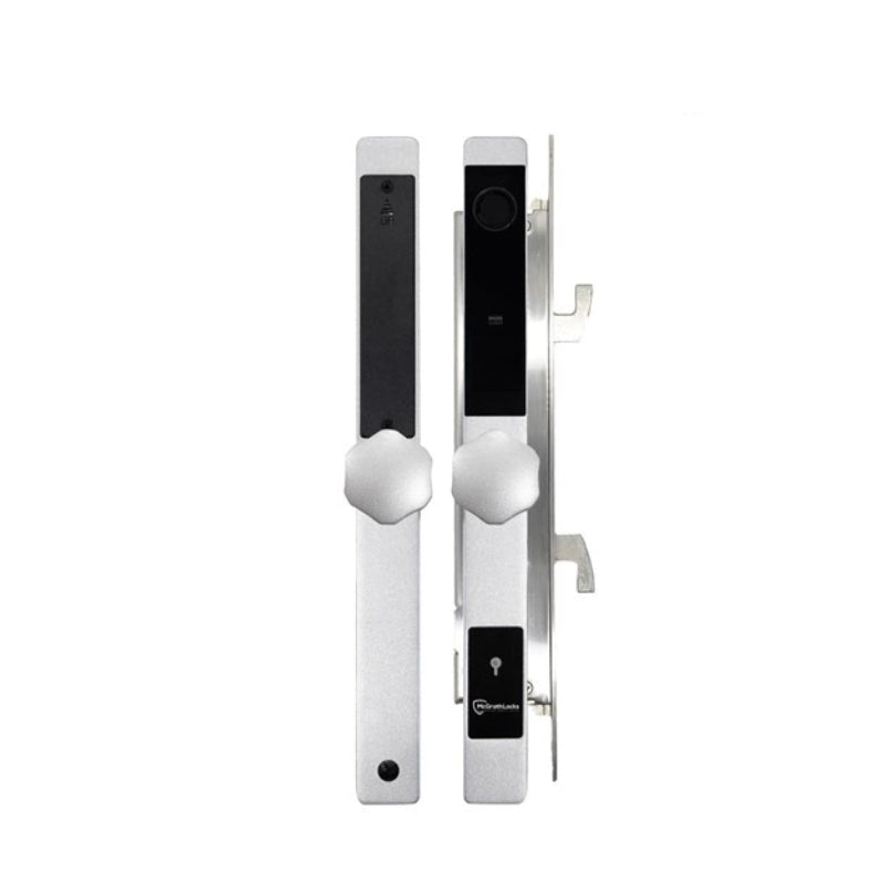 Digital door lock with electronic components on a white background