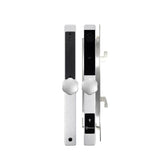 Digital door lock with electronic components on a white background