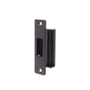 Black metal door handle on a white background