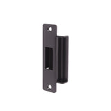 Black metal door handle on a white background
