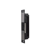 Black door handle with metallic finish on a white background