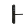 Black digital door handle with keypad on a white background