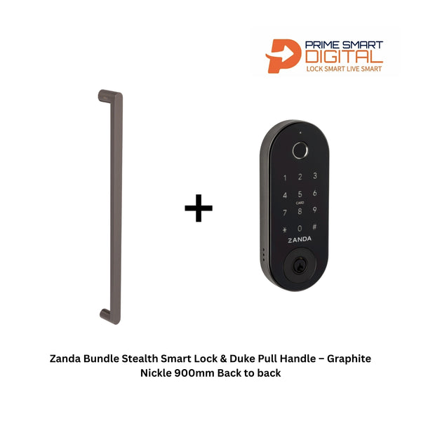 Zanda Bundle Stealth Smart Lock & Duke Pull Handle – Graphite Nickle 900mm Back to back