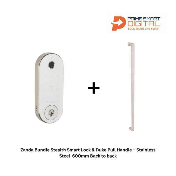 Zanda Bundle Stealth Smart Lock & Duke Pull Handle – Stainless Steel  600mm Back to back