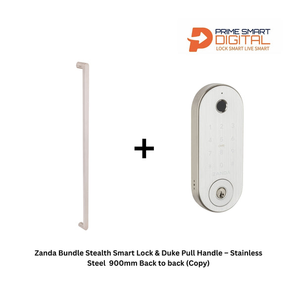 Zanda Bundle Stealth Smart Lock & Duke Pull Handle – Stainless Steel  900mm Back to back