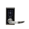 Digital door lock with keypad and handle on a white background, featuring the Carbine brand.