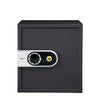 Black safe box with digital keypad on a white background